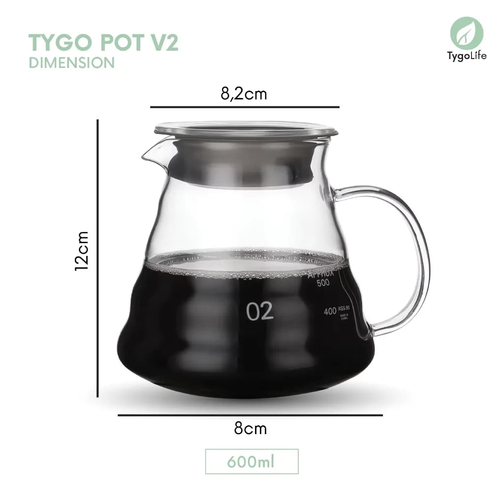 TYGO POT V2 COFFEE SERVER POUR OVER V60 DRIP BOROSILICATE GLASS