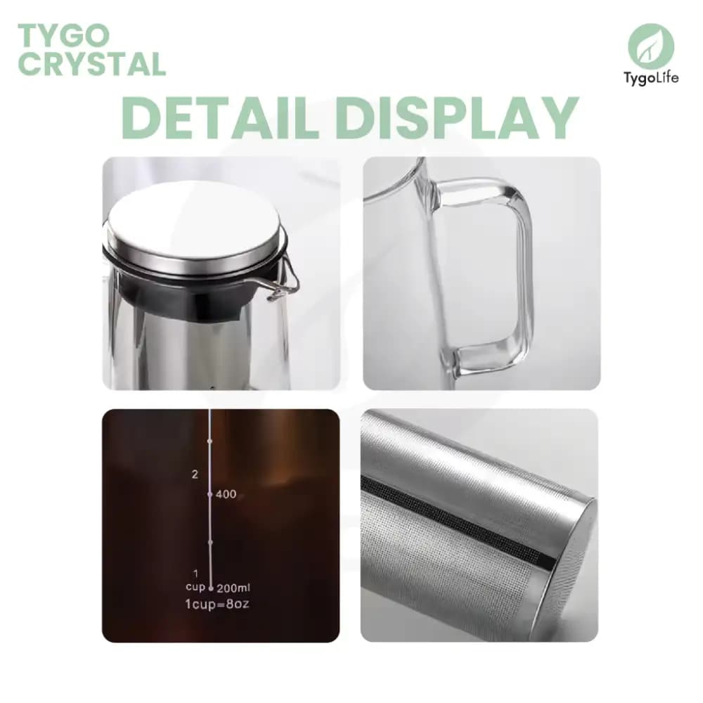 TYGO CRYSTAL COFFEE & TEA FILTER BOTTLE 1400ML COLD BREW, TEA, INFUSED WATER