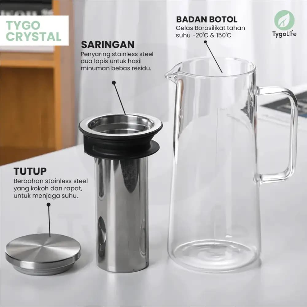 TYGO CRYSTAL COFFEE & TEA FILTER BOTTLE 1400ML COLD BREW, TEA, INFUSED WATER
