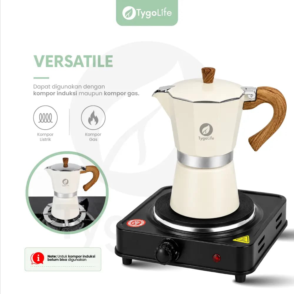 TYGO VOLCANO MOKA POT 6 CUP COFFEE ESPRESSO MAKER 300ML ALUMINIUM KAYU ALAT PEMBUAT KOPI MOKAPOT ITALIA PREMIUM