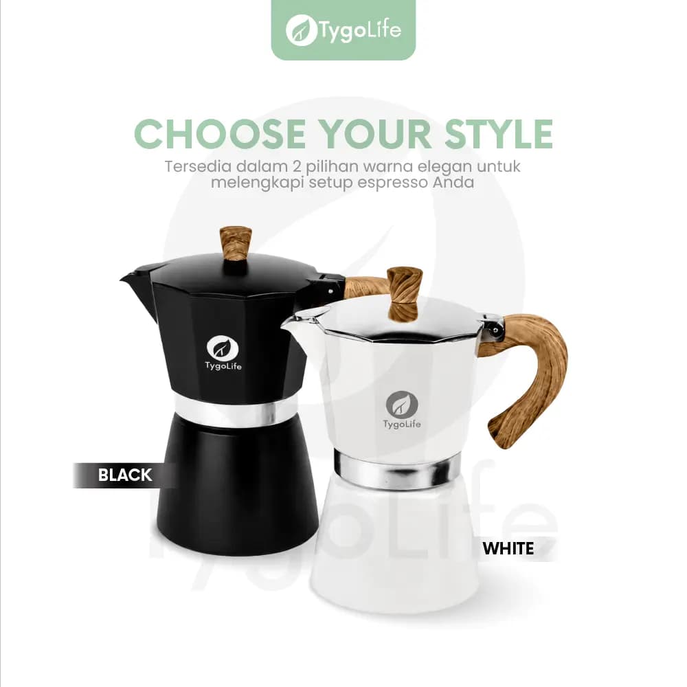 TYGO VOLCANO MOKA POT 6 CUP COFFEE ESPRESSO MAKER 300ML ALUMINIUM KAYU ALAT PEMBUAT KOPI MOKAPOT ITALIA PREMIUM